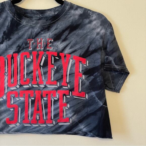 Dyenomite Sgray black tie dye Buckeye State Ohio short sleeve t-shirt cropped - Picture 3 of 7